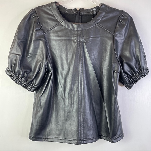 NWT 7 for All Mankind Short Sleeve Faux Leather Top Sz: XS - Picture 1 of 14